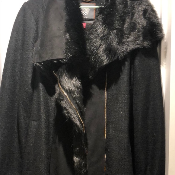 Vincent Camuto Faux Fur Trim Belted Wrap Coat - Picture 3 of 3